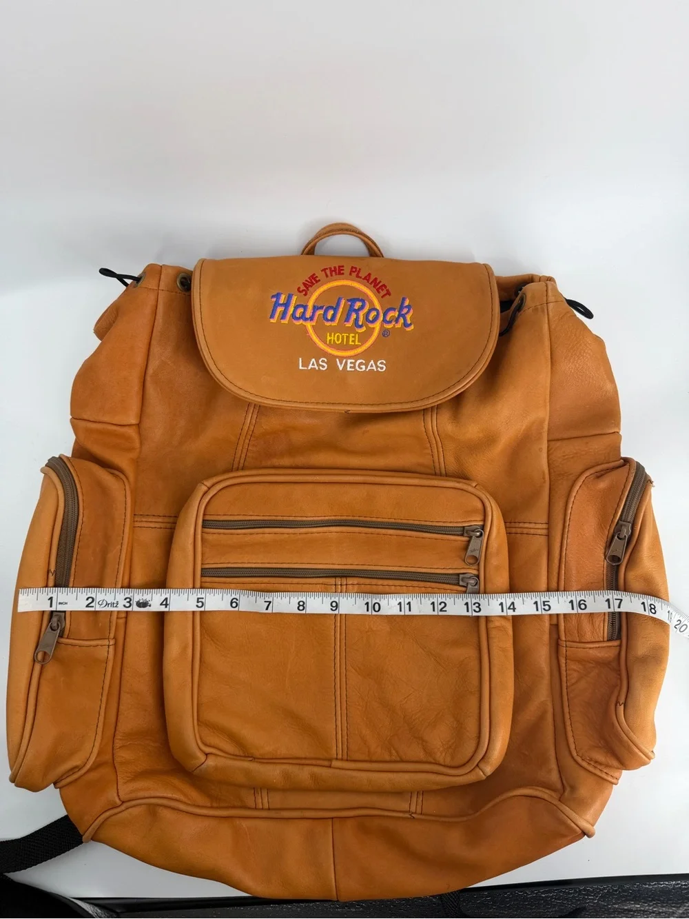 Vintage Hard Rock Hotel Las Vegas Leather Backpack Brown Tan Save The Planet 90s